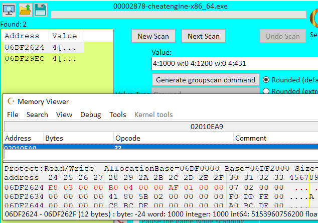 Groupscan in Cheat Engine 