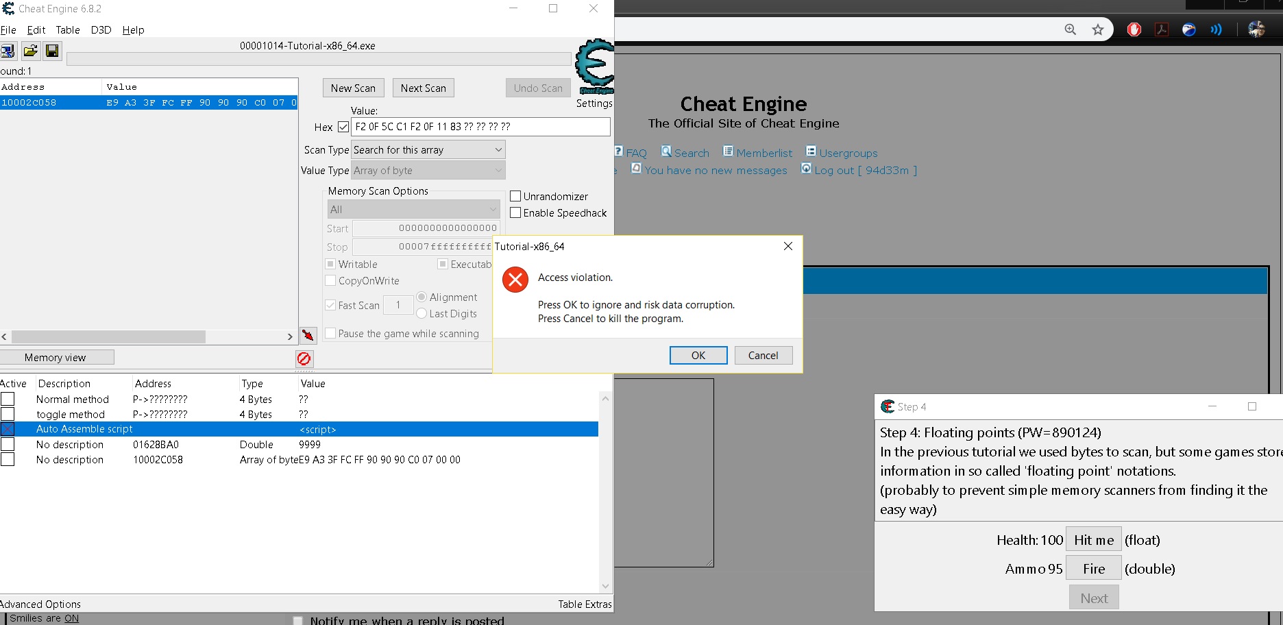 Cheat Engine :: View topic - Access violation when enabling AOB script